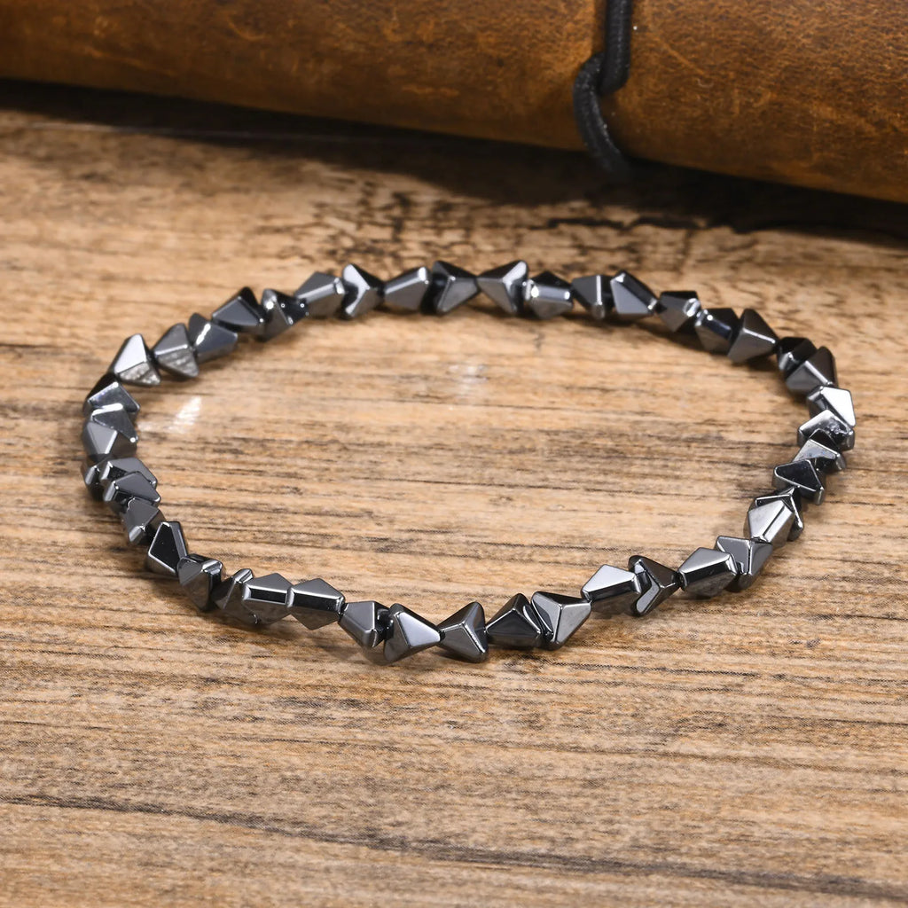 Black Triangle Bead Hematite Stretch Bracelet