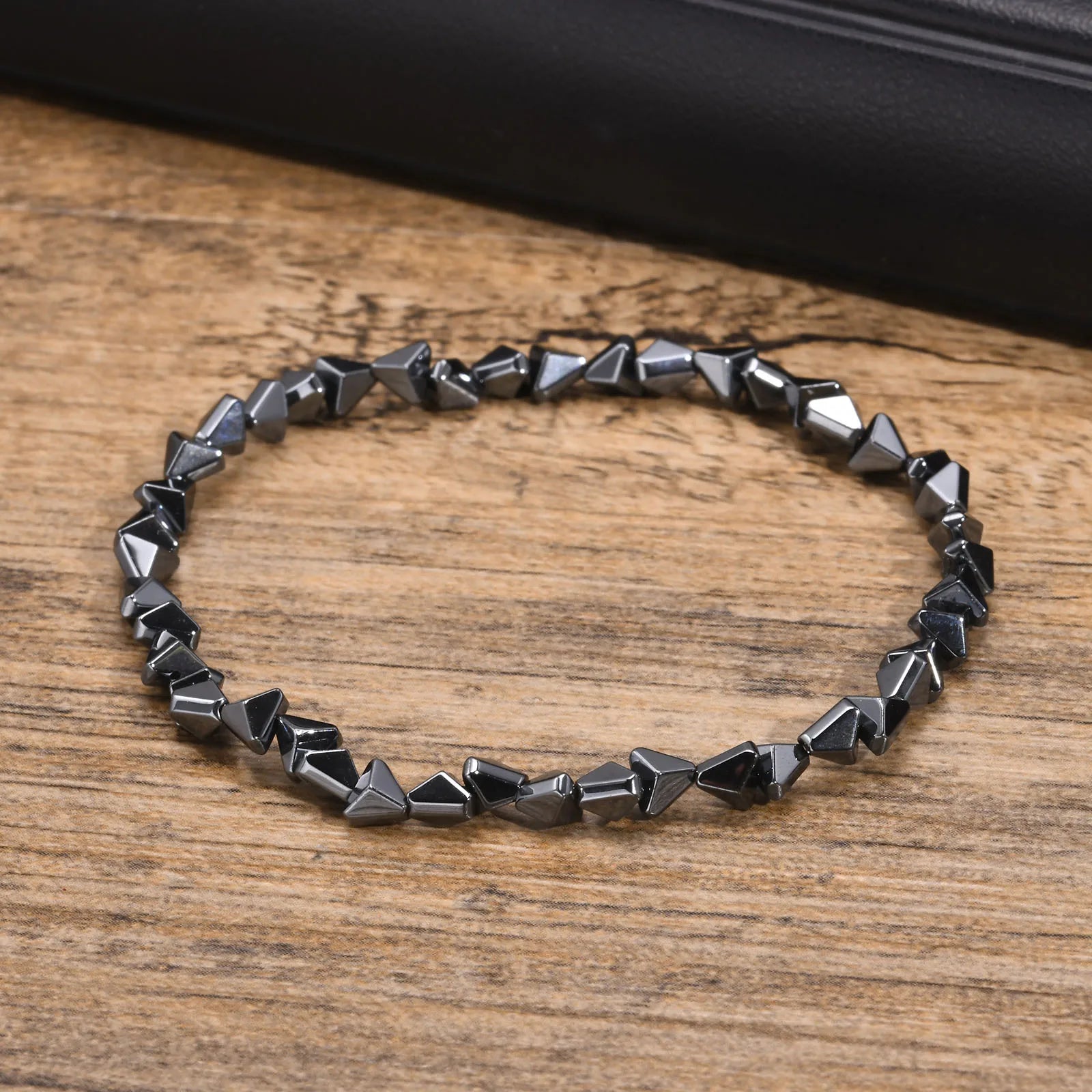 Black Triangle Bead Hematite Stretch Bracelet