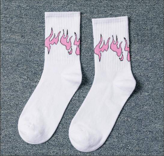 Burning flame socks men and women cotton European and American street hip hop Harajuku couple skateboard white Novelty socks color: lw0597 size: EU 37-42 (US 6-8.5) 