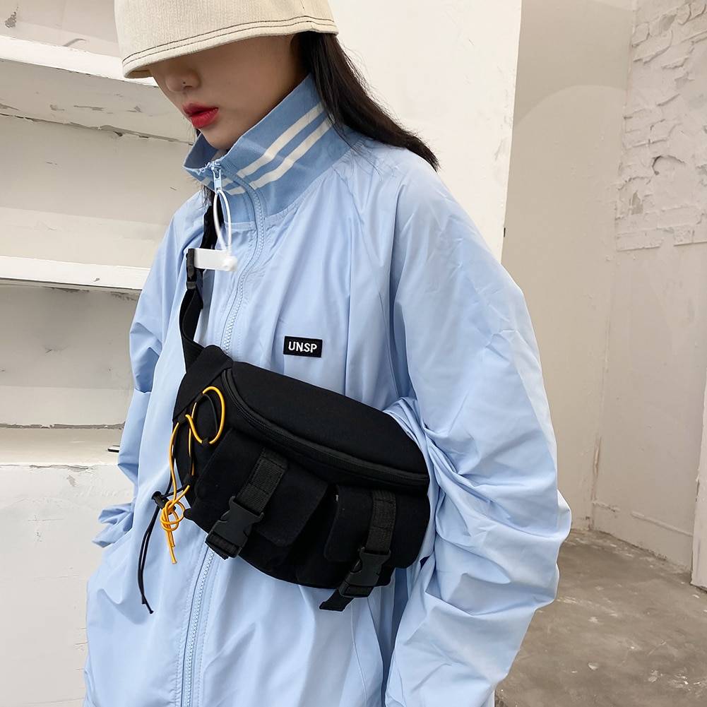 Canvas Contrast Detail Techwear Waist Bag 