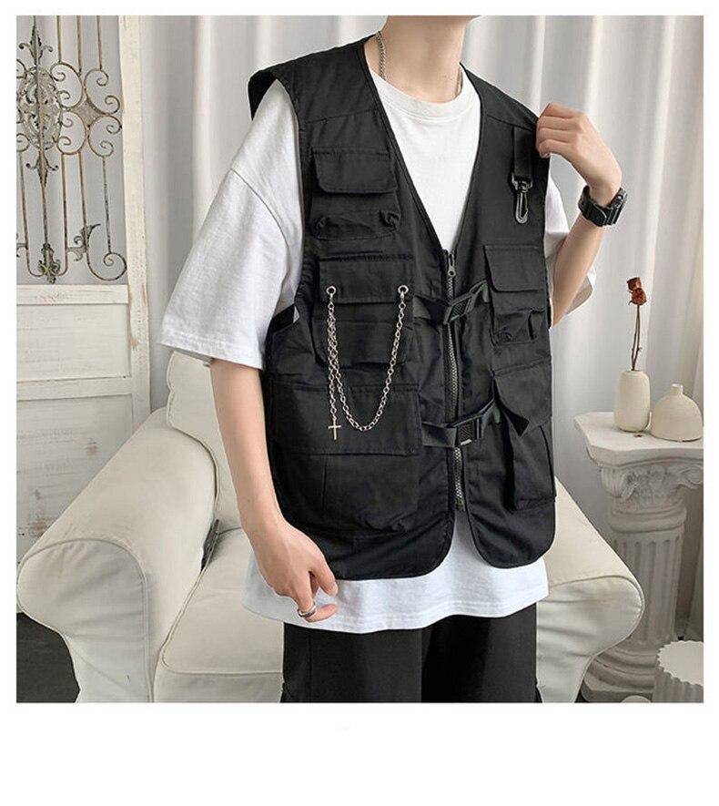 Men's Cargo Pockets Chain Techwear Vest