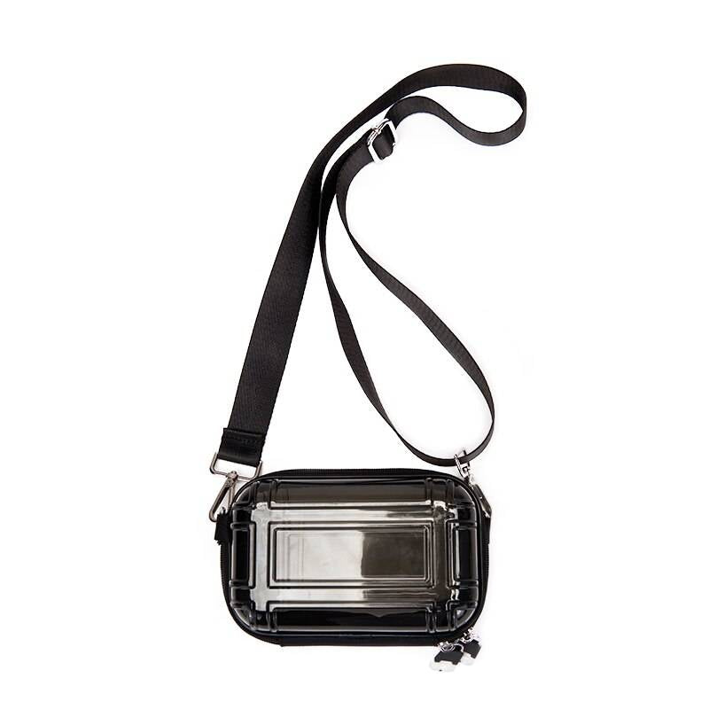 Casual Small Box Designer Bag Women’s Shoulder Crossbody Bags 2021 New Fashion Transparent Wide Shoulder Strap Sac Messenger Bag color: black 