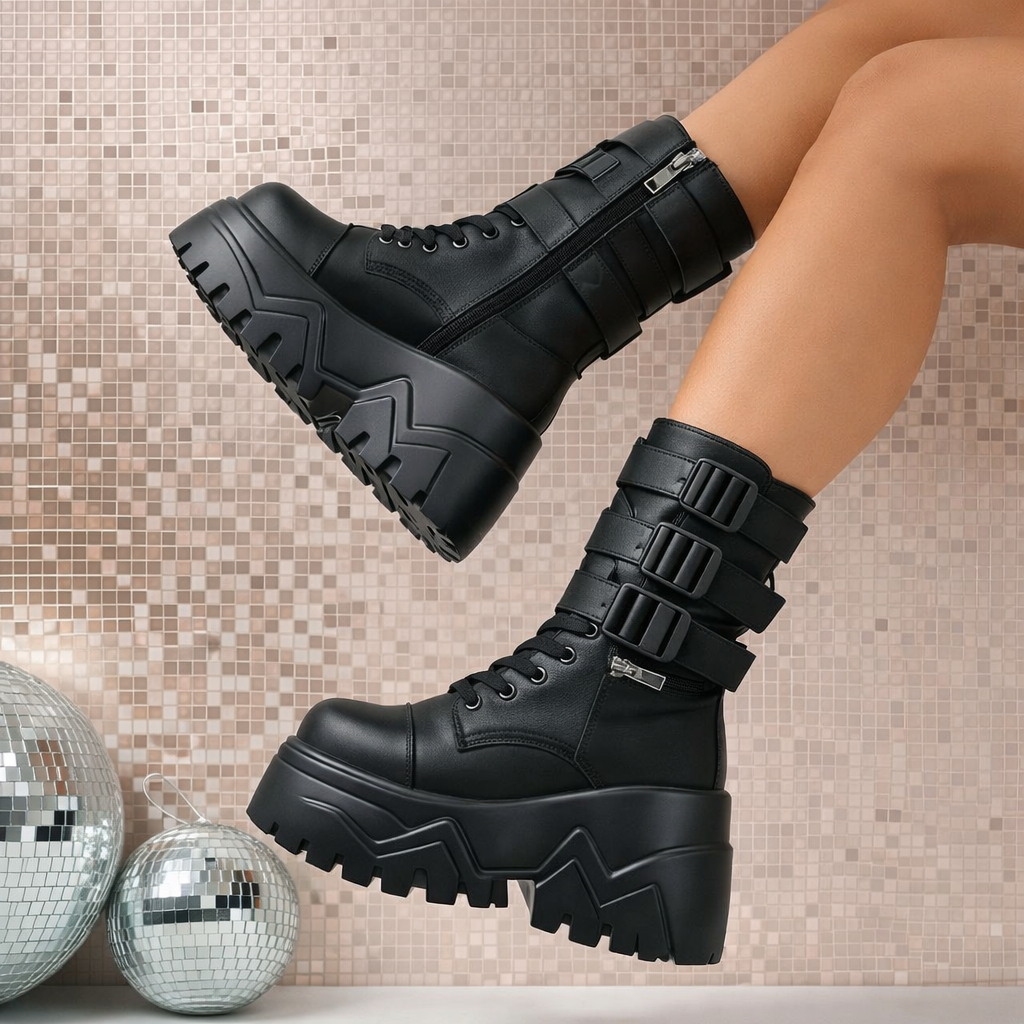 Women’s Techwear Punk Platform Buckle Boots