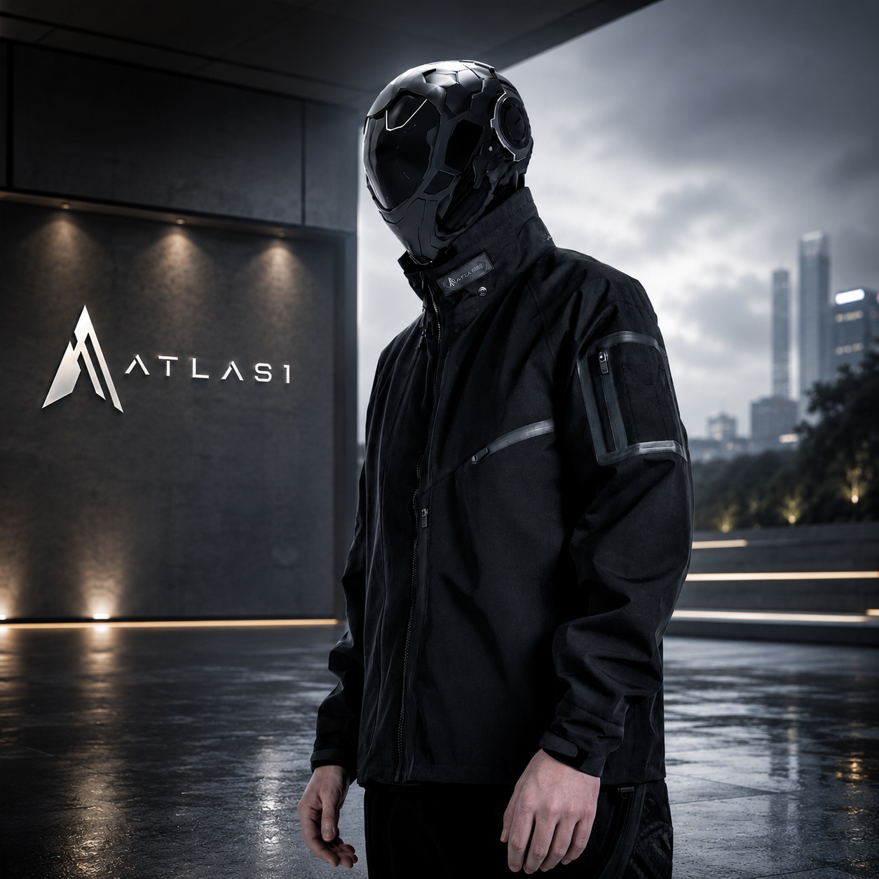 แจ็กเก็ต techwear กันน้ำสีดำ