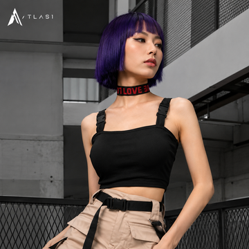 Crop Top Techwear Wanita Gesper Taktikal