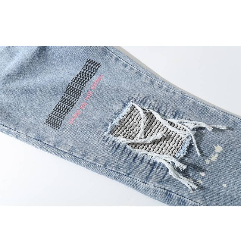 ColdYingan High Street Retro Jeans Men Straight Letter Print Y2k Man Jeans Embroidery Stitched Holes Denim Pants Women Jeans 