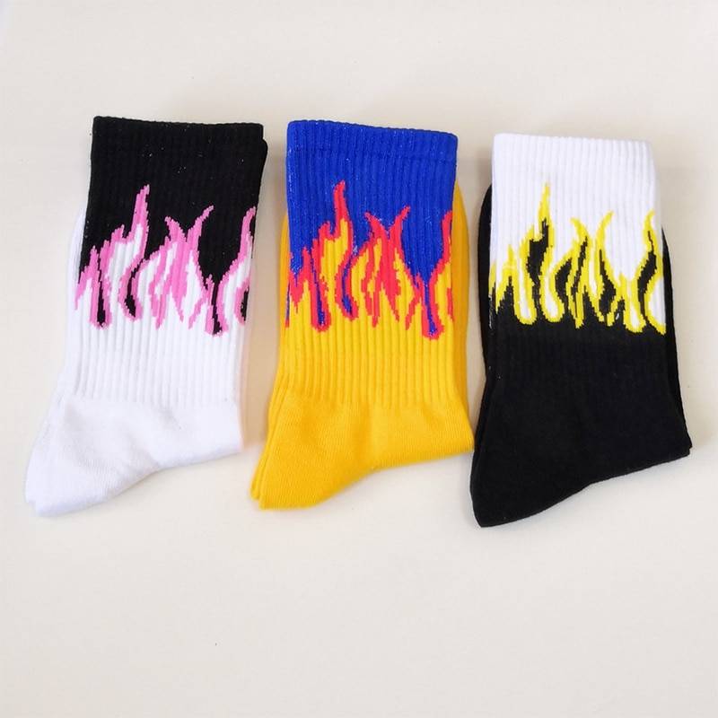 Cotton Flame Print Harajuku Style Socks 