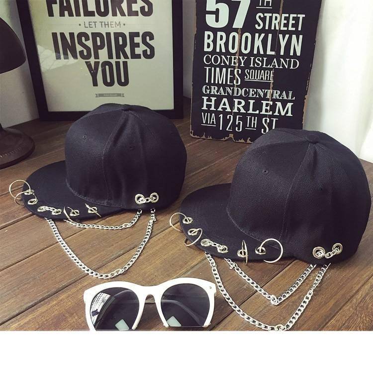 Cotton Pierced Baseball Cap with Chains 