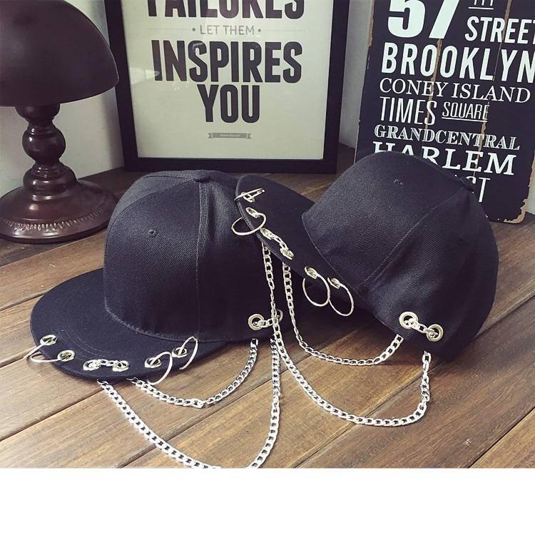 Cotton Pierced Baseball Cap with Chains 