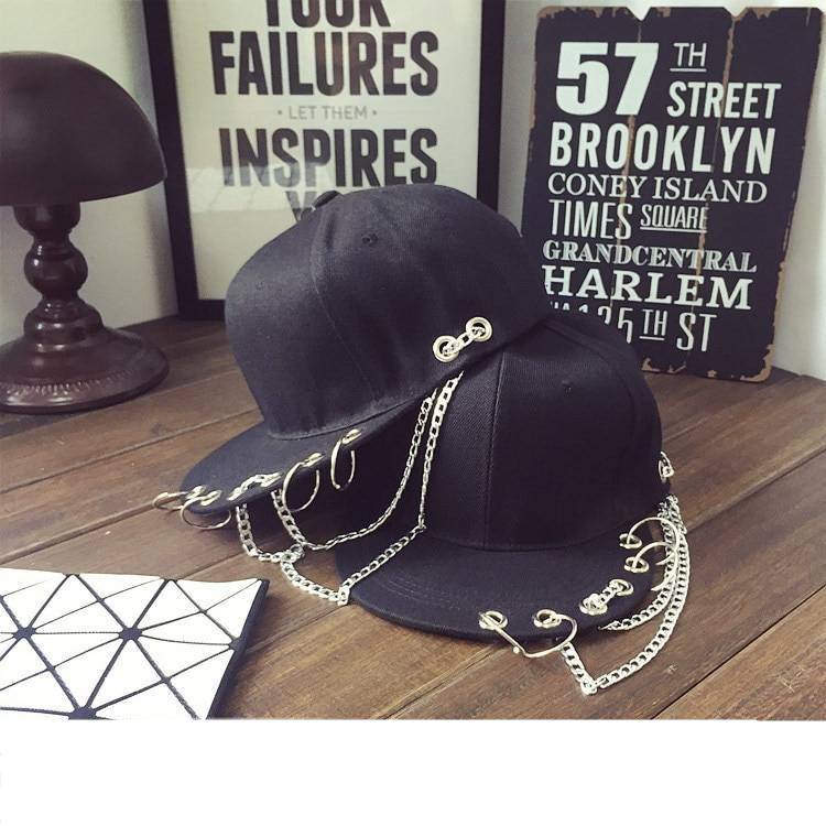 Cotton Pierced Baseball Cap with Chains 