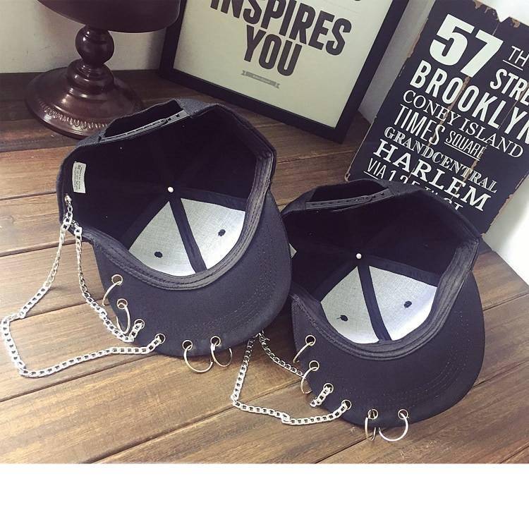 Cotton Pierced Baseball Cap with Chains 