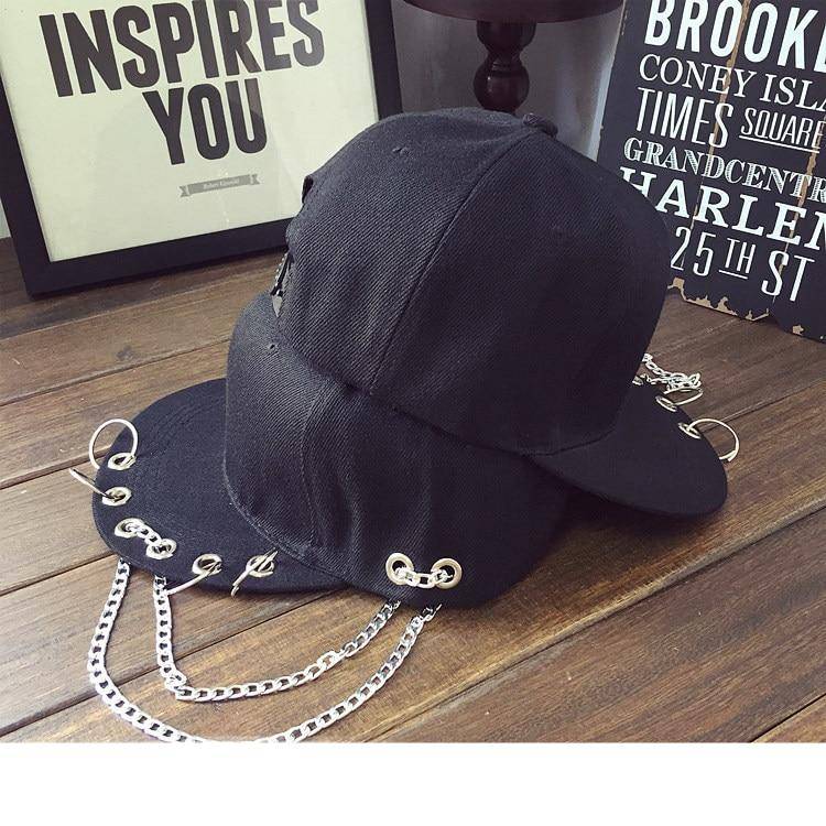 Cotton Pierced Baseball Cap with Chains 