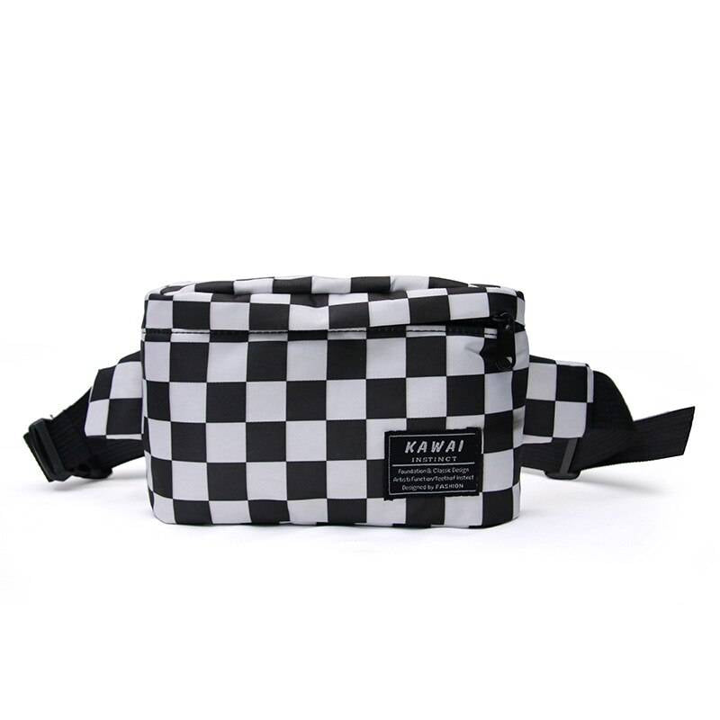 Couple Chest Bag Boy Nylon Shoulder Bags Student Hipster Cool Girl Check Plaid Black and White Phone Pouch Fanny Pack Street color: Lattice 