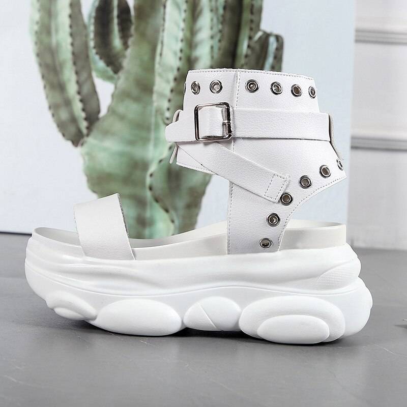 Fashion Wedges Shoes For Women Sandals 7.5CM High Heels Summer Shoes 2020 Aussures Femme Leather Platform Sandals White shoes 