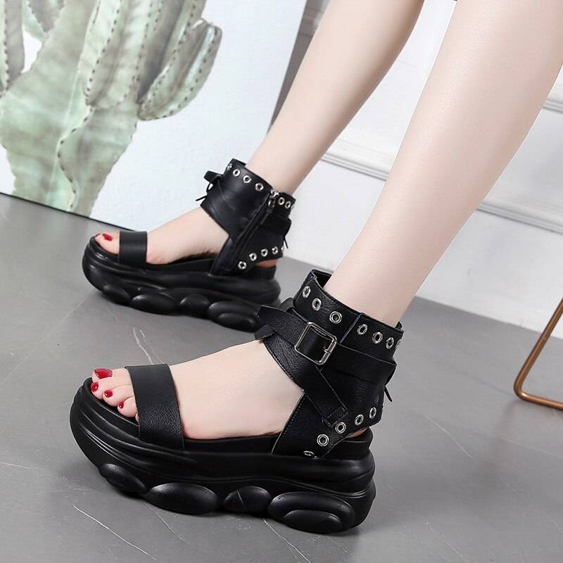 Fashion Wedges Shoes For Women Sandals 7.5CM High Heels Summer Shoes 2020 Aussures Femme Leather Platform Sandals White shoes 