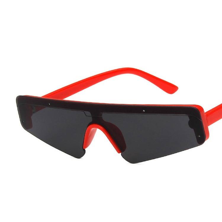 Futuristic Fashion Half-Frame rectangle Square Sunglasses Women men Luxury Brand Retro hip hop hippie Driving Sun Glasses oculos Lenses Color: red 