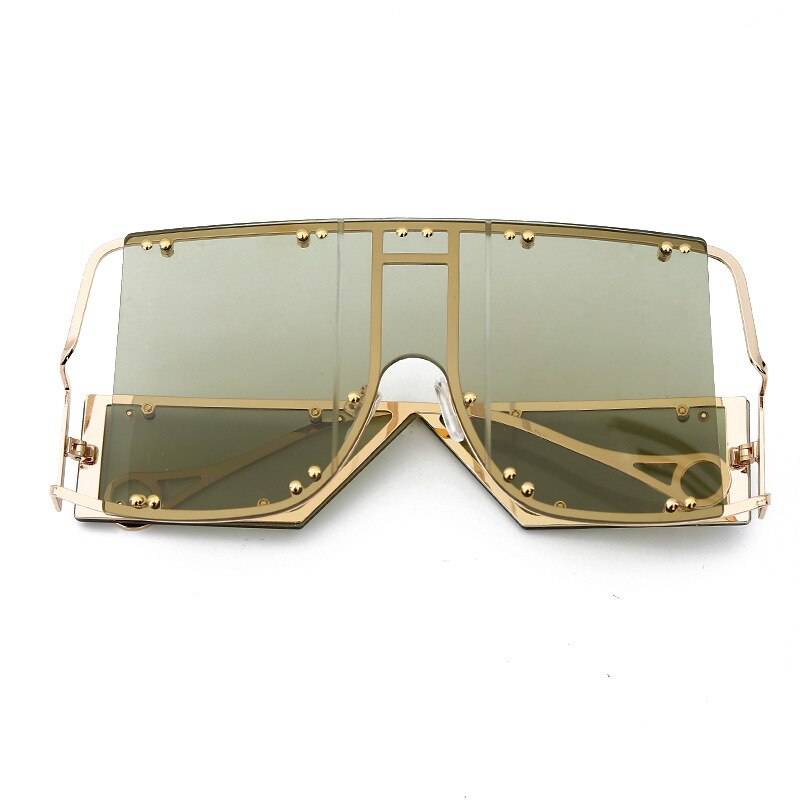 Futuristic Fashion Square Sunglasses Women New Oversized Shades Glasses Luxury Brand Metal Rivet Trend Unique Female Eyewear Lenses Color: Army 