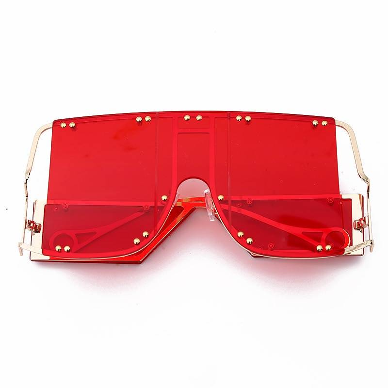 Futuristic Fashion Square Sunglasses Women New Oversized Shades Glasses Luxury Brand Metal Rivet Trend Unique Female Eyewear Lenses Color: red 