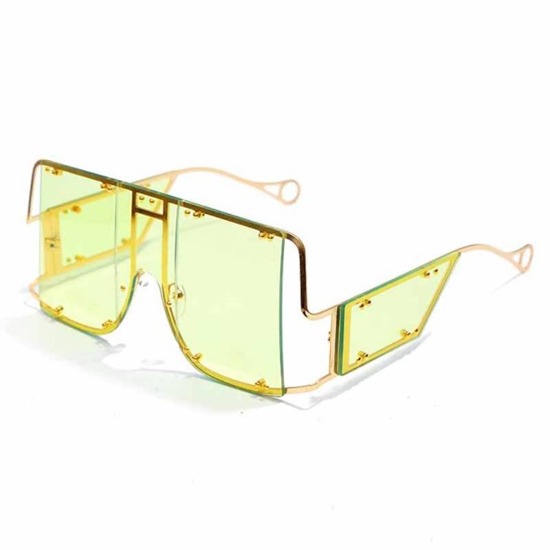 Futuristic Fashion Square Sunglasses Women New Oversized Shades Glasses Luxury Brand Metal Rivet Trend Unique Female Eyewear 