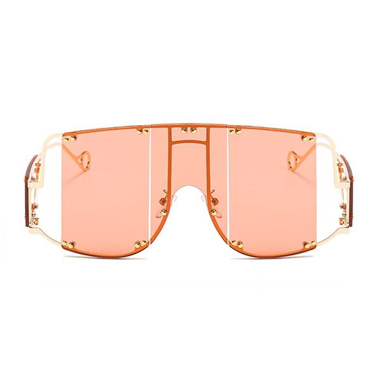 Futuristic Fashion Square Sunglasses Women New Oversized Shades Glasses Luxury Brand Metal Rivet Trend Unique Female Eyewear Lenses Color: Orange 
