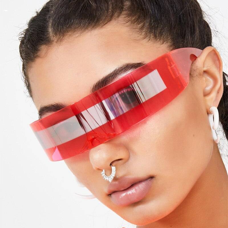 Futuristic Luxury Super Cool Sunglasses Women Weird Siamese Fashion Glasses Vintage Sunglasses Lenses Color: Red - Stripe 
