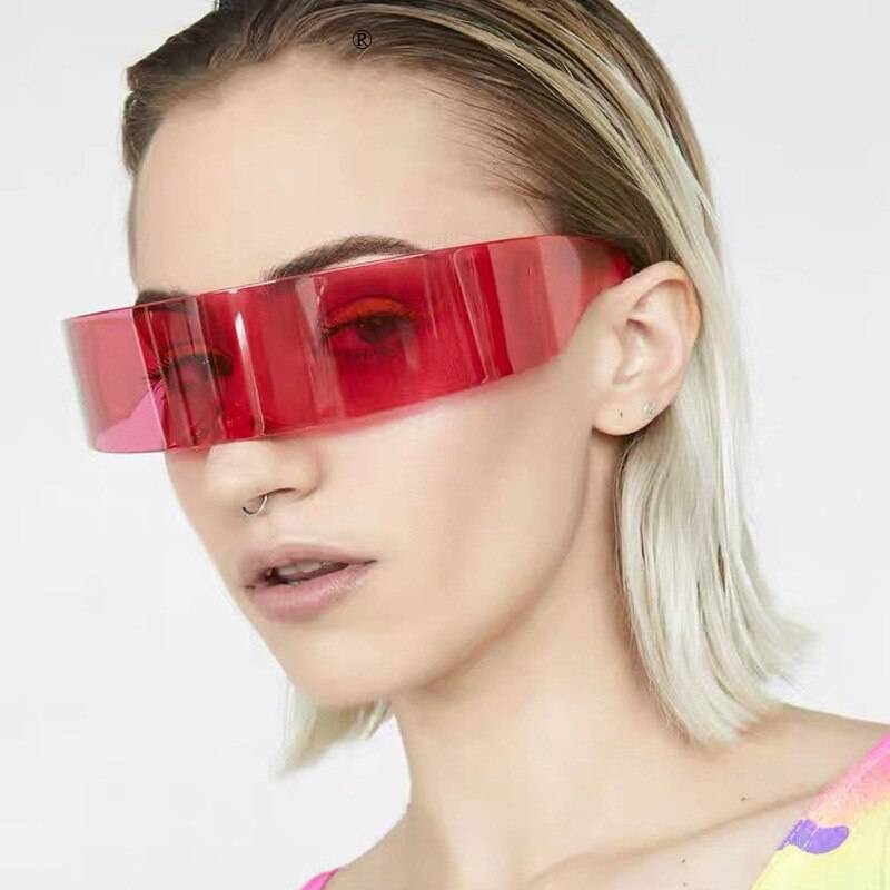 Futuristic Luxury Super Cool Sunglasses Women Weird Siamese Fashion Glasses Vintage Sunglasses Lenses Color: red 