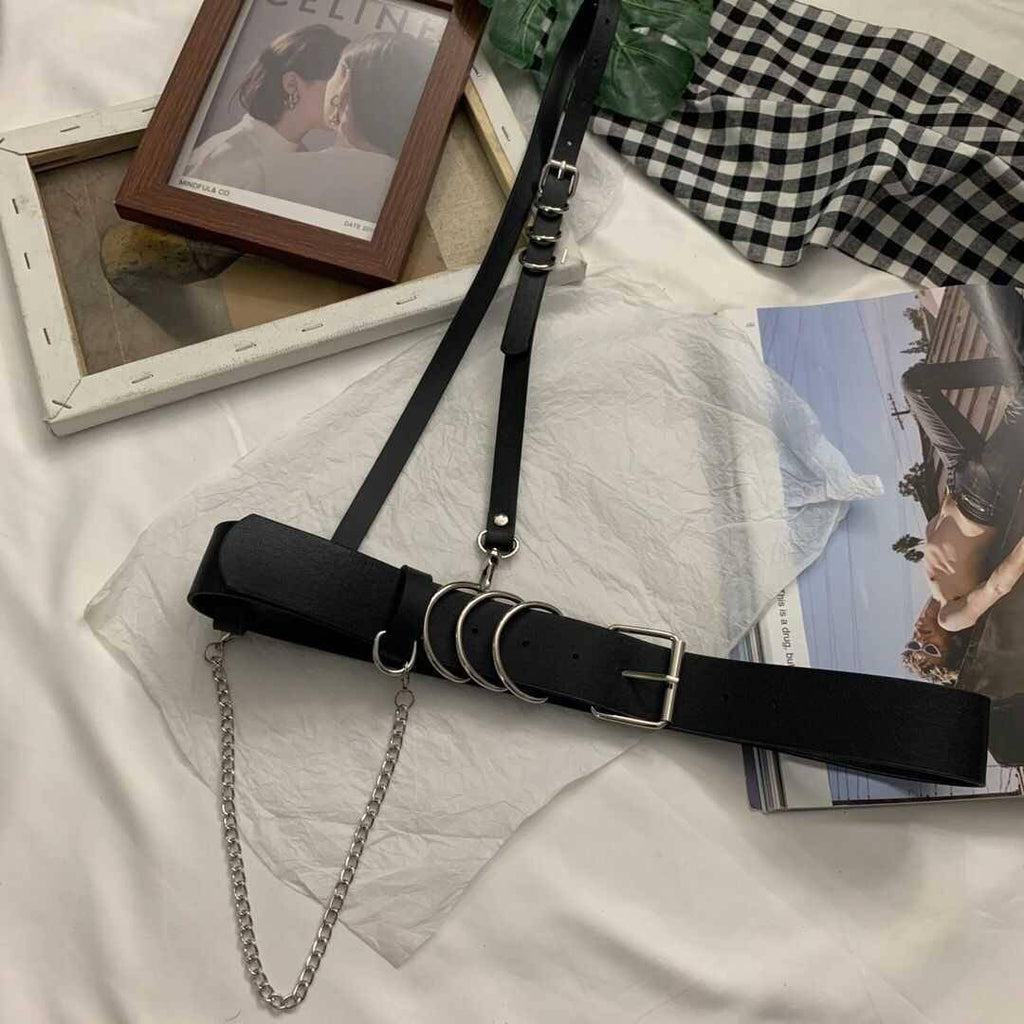 GAMPORL Leather Body Harness Chain Belts For Women Sexy Lingerie Body Bondage Bdsm Suspenders Waistband Garter Belt Stockings 