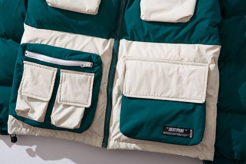 GONTHWID Mulit Pockets Color Block Patchwork Hooded Parkas Streetwear Harajuku Hip Hop Casual Cotton Padded Thick Jackets Coats 