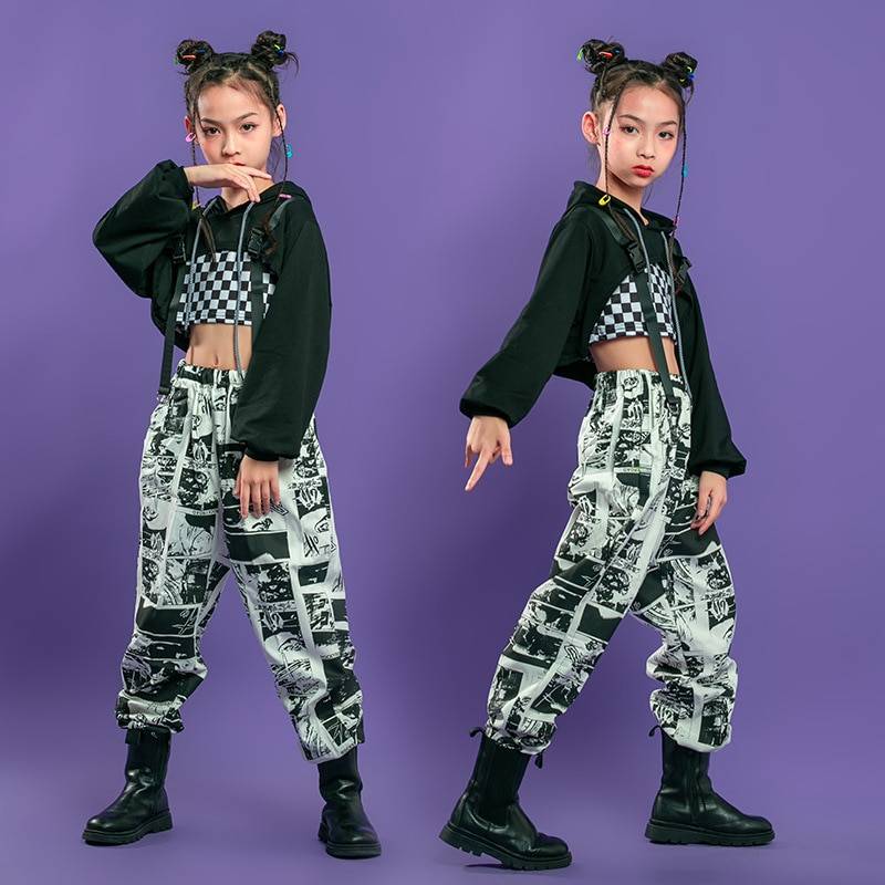 Girl&#8217;s Manga Print Techwear Crop Top and Jogger Pants Set 