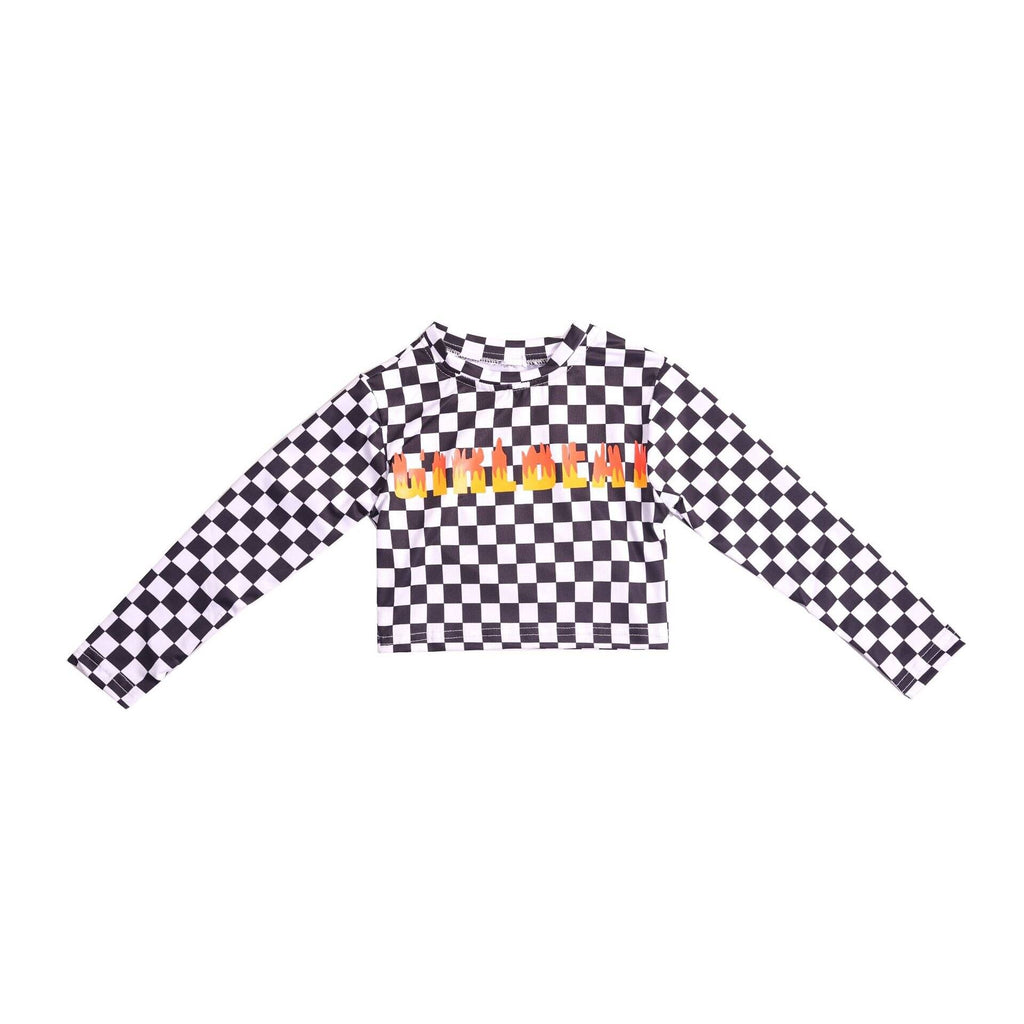 Girl’s Manga Print Techwear Crop Top and Jogger Pants Set color: checkered shirt size: 170 