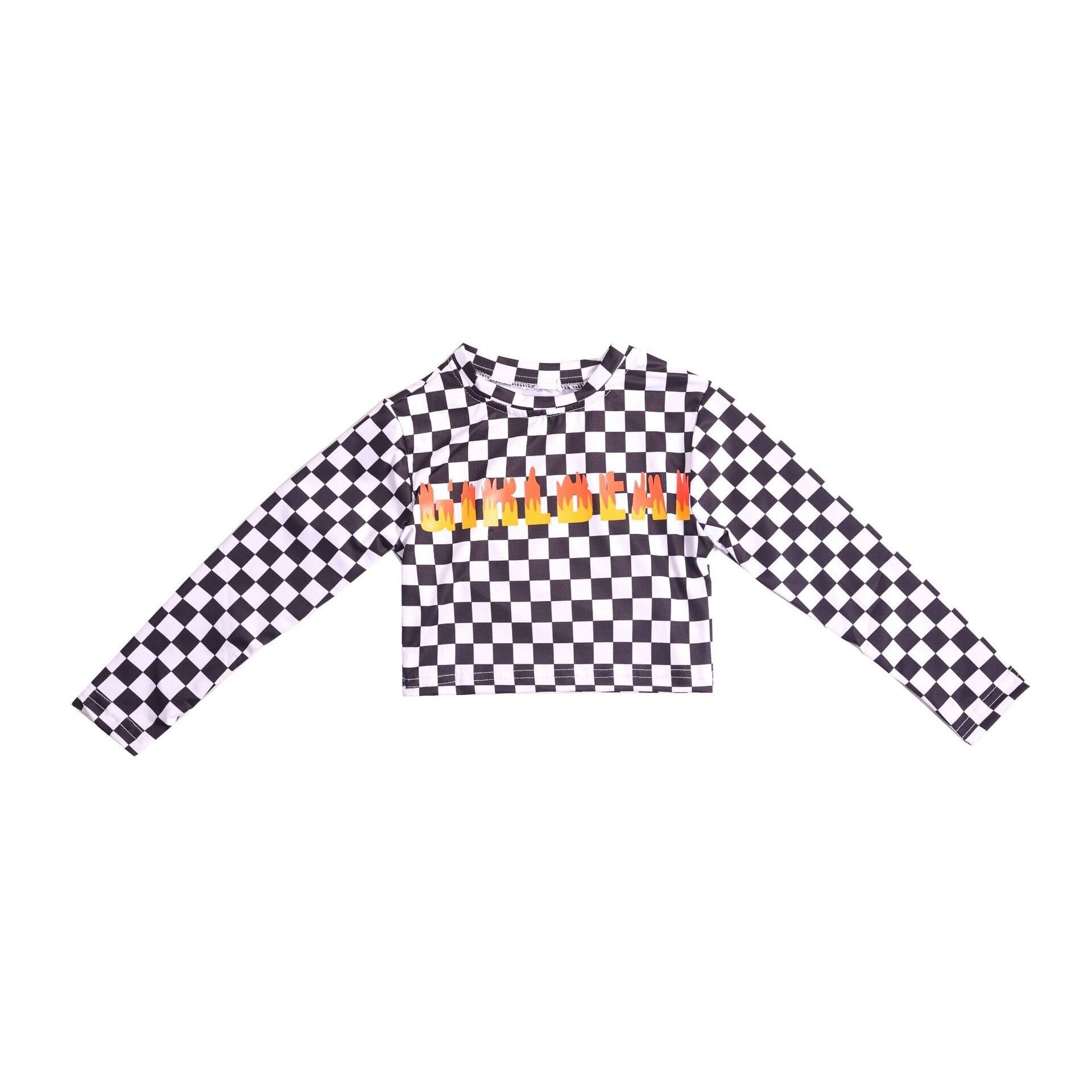 Girl’s Manga Print Techwear Crop Top and Jogger Pants Set color: checkered shirt size: 170 