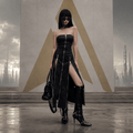 Goth Dark Techwear Zip Up Midi Dress