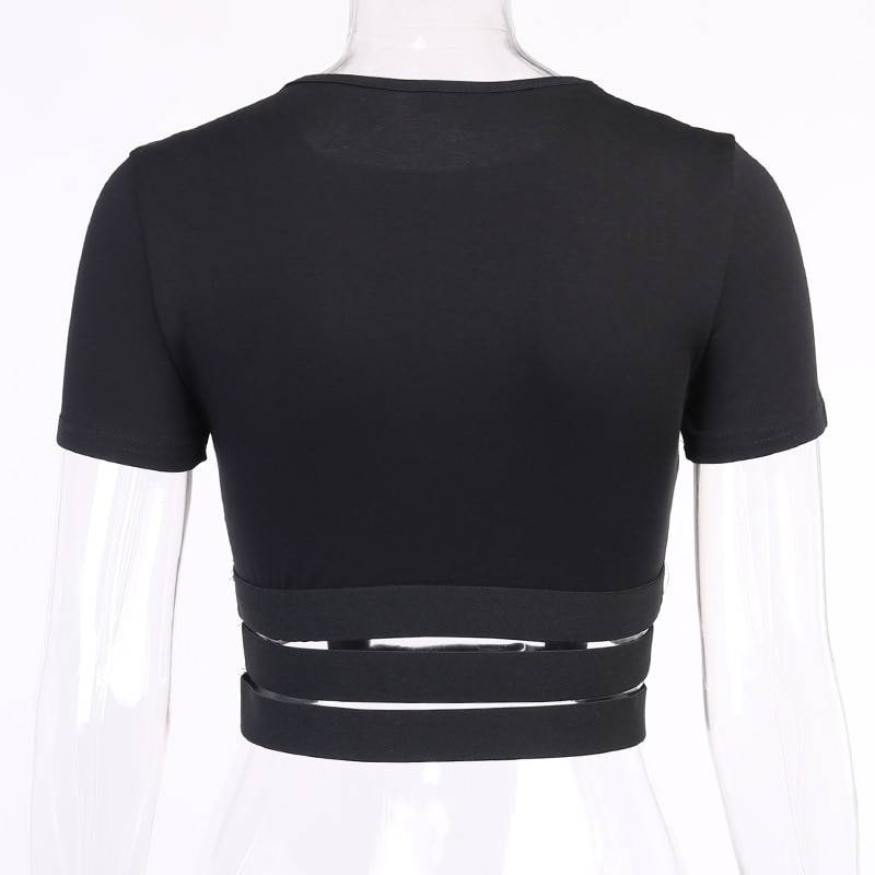 Gothic Crop Top T-Shirt Women Sexy Punk Club Tshirt Goth Streetwear Y2K Harajuku Tee Techwear 