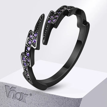 Gothic Black Lightning Purple Stone Open Ring