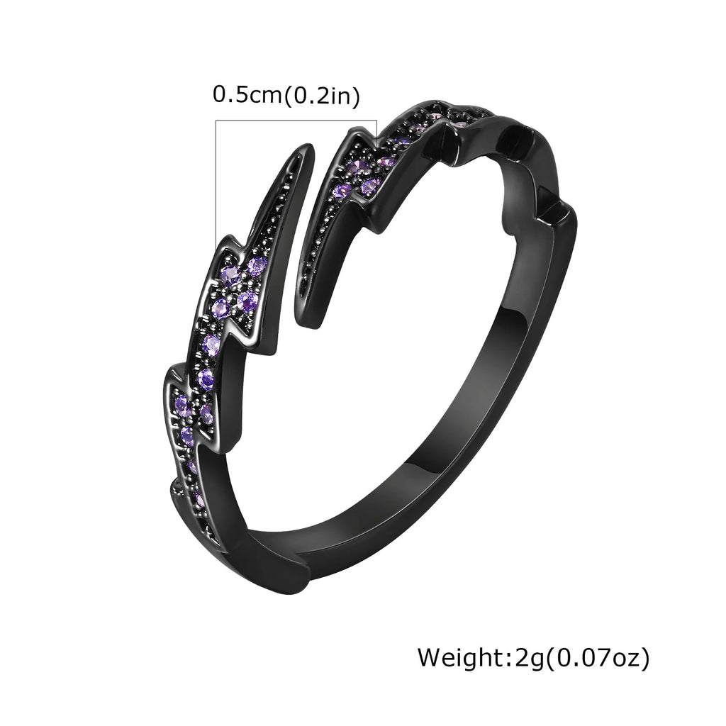 Gothic Black Lightning Purple Stone Open Ring