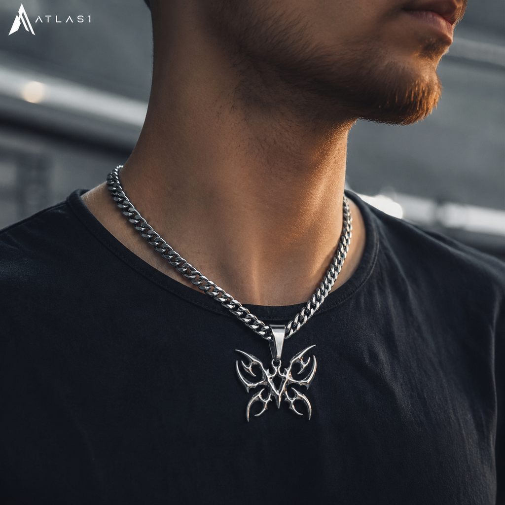 Gothic Butterfly Stainless Steel Cuban Chain Necklace