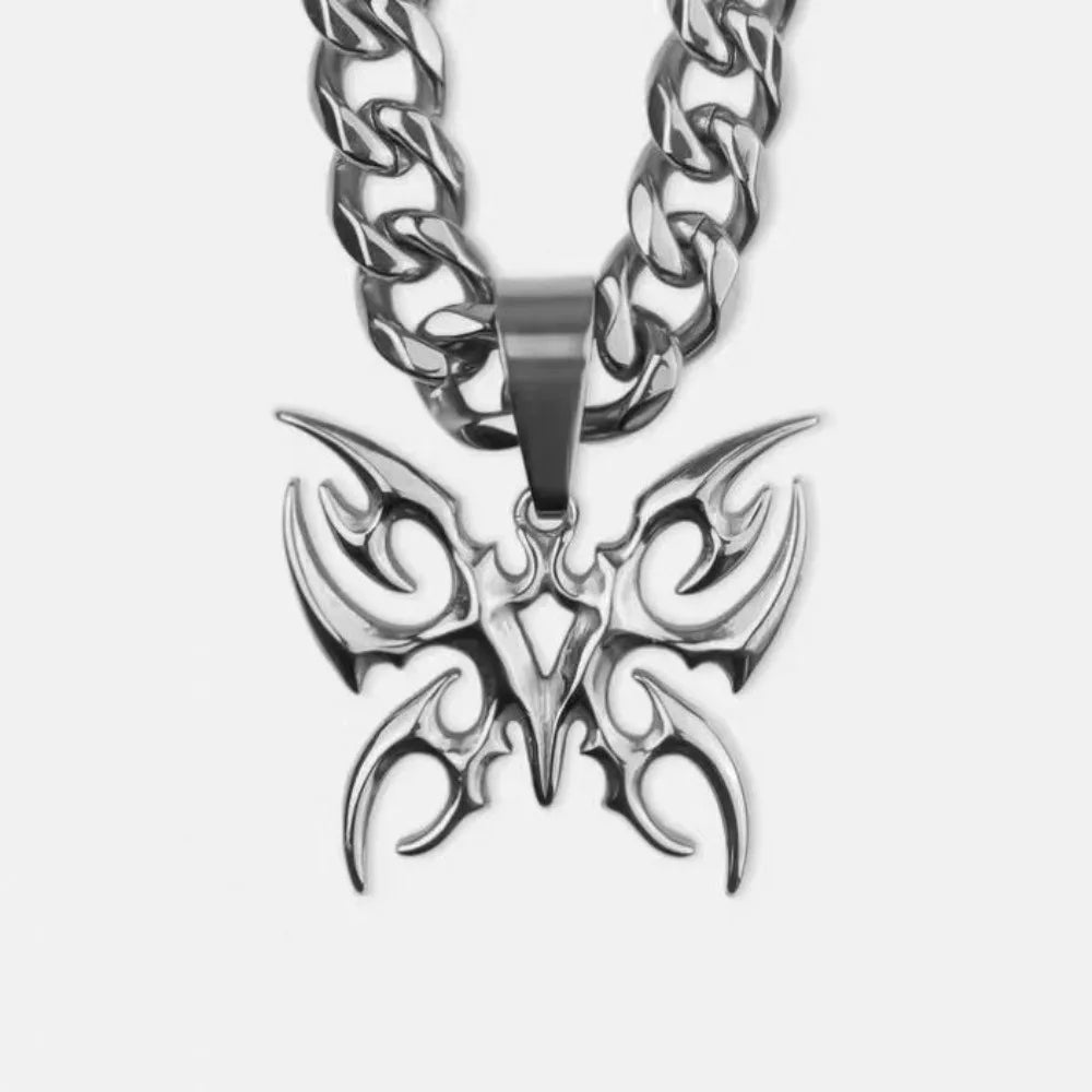 Gothic Butterfly Stainless Steel Cuban Chain Necklace