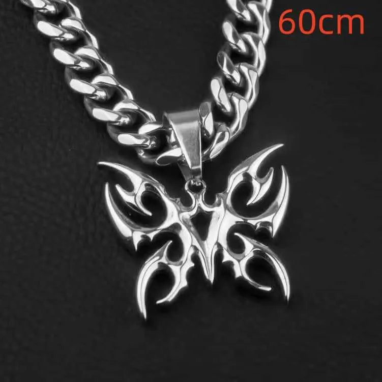 Gothic Butterfly Stainless Steel Cuban Chain Necklace