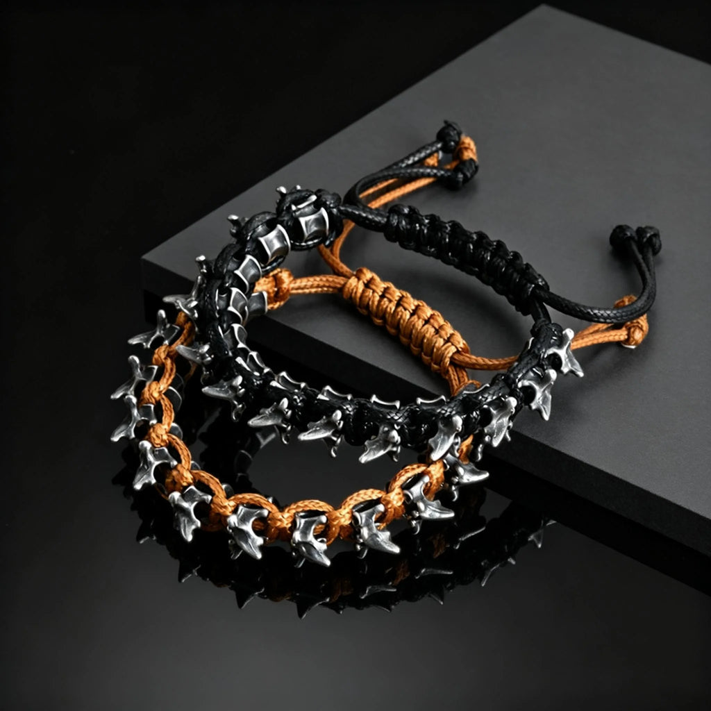 Gothic Metal Dragon Thorn Woven Rope Bracelet