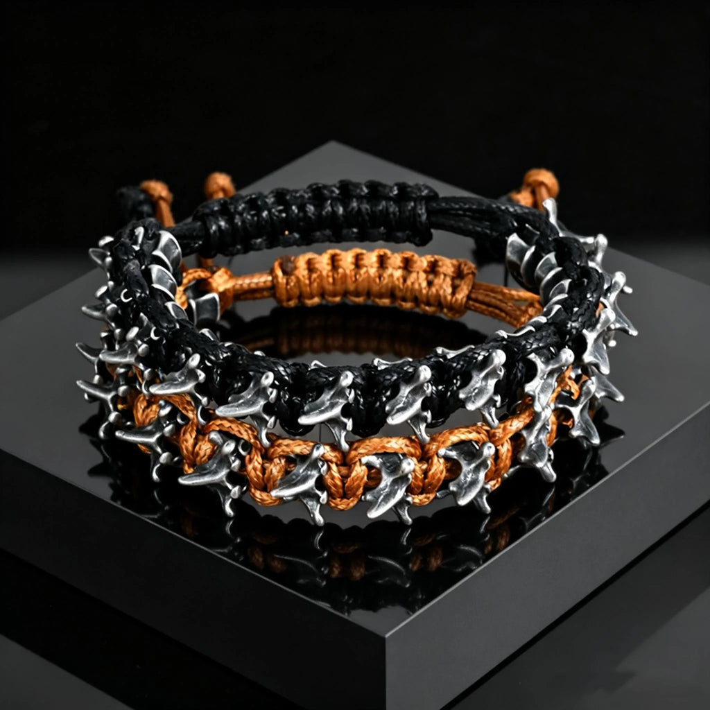 Gothic Metal Dragon Thorn Woven Rope Bracelet