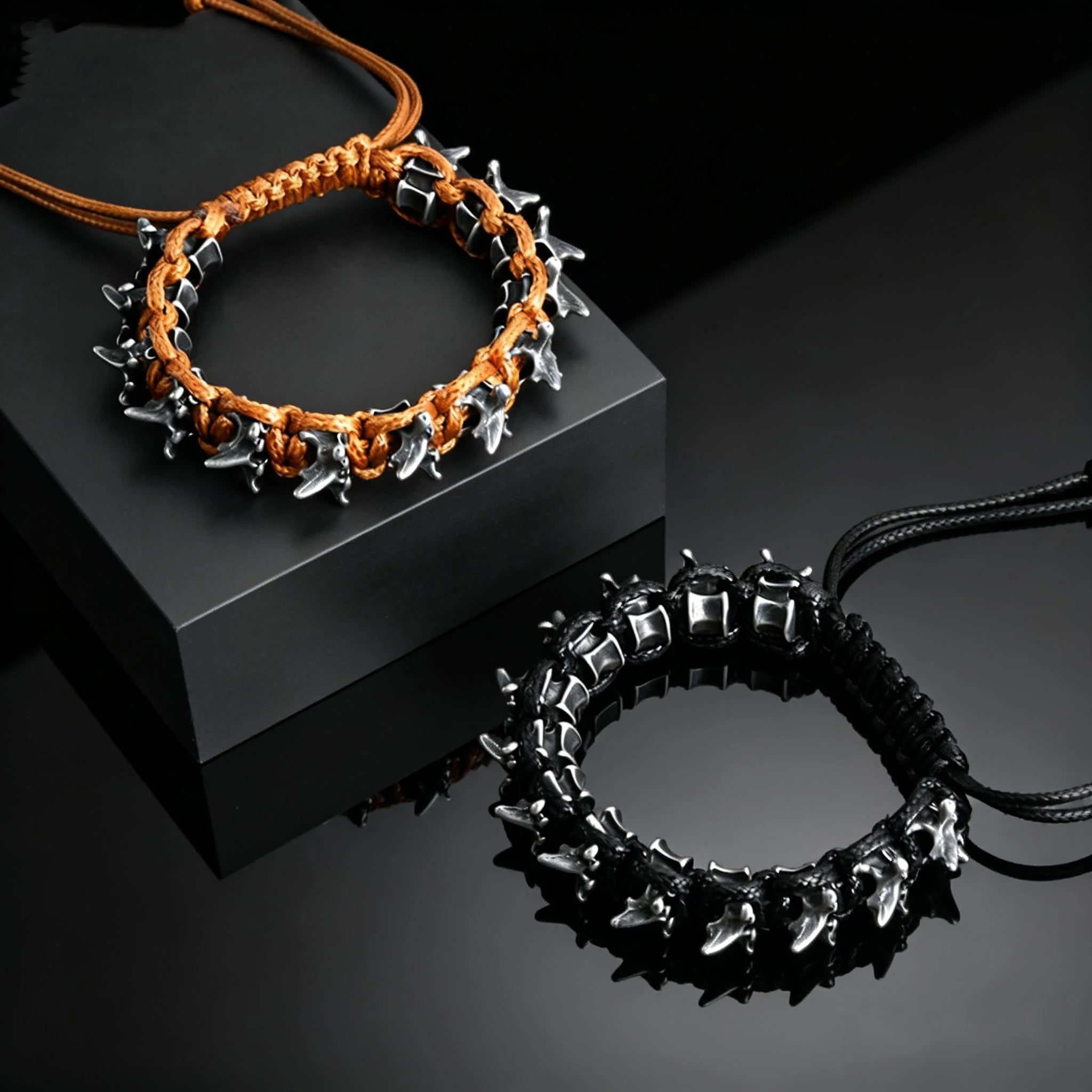 Gothic Metal Dragon Thorn Woven Rope Bracelet