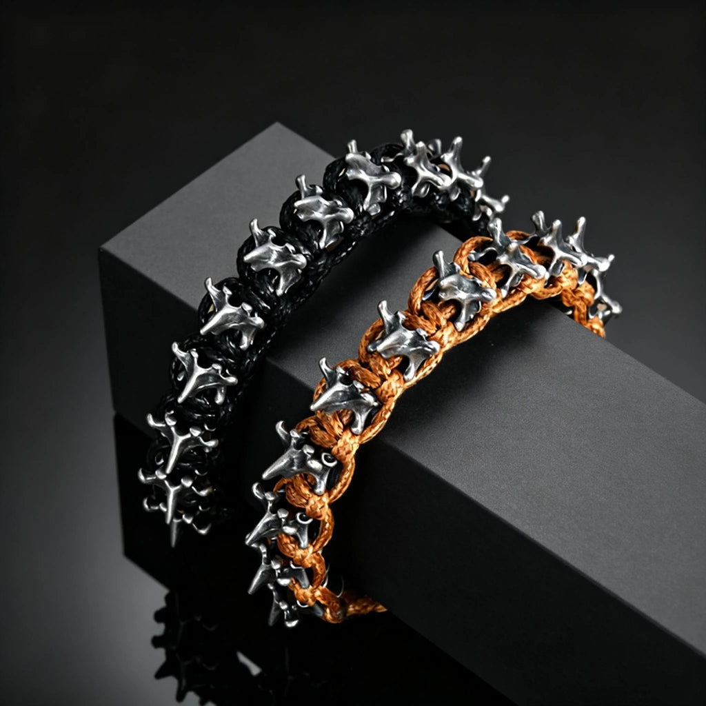 Gothic Metal Dragon Thorn Woven Rope Bracelet
