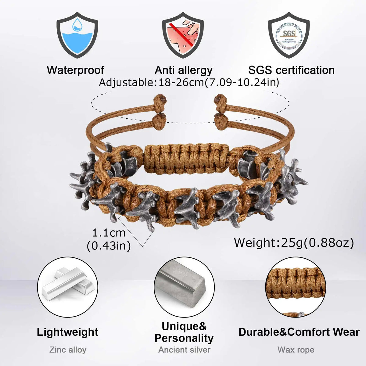 Gothic Metal Dragon Thorn Woven Rope Bracelet