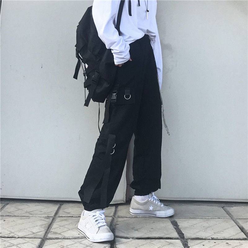 Harajuku Black Cargo Pants Men Women Punk Streetwear Korean Style Fashion High Waist Pants Spring Plus Size Trousers Male 