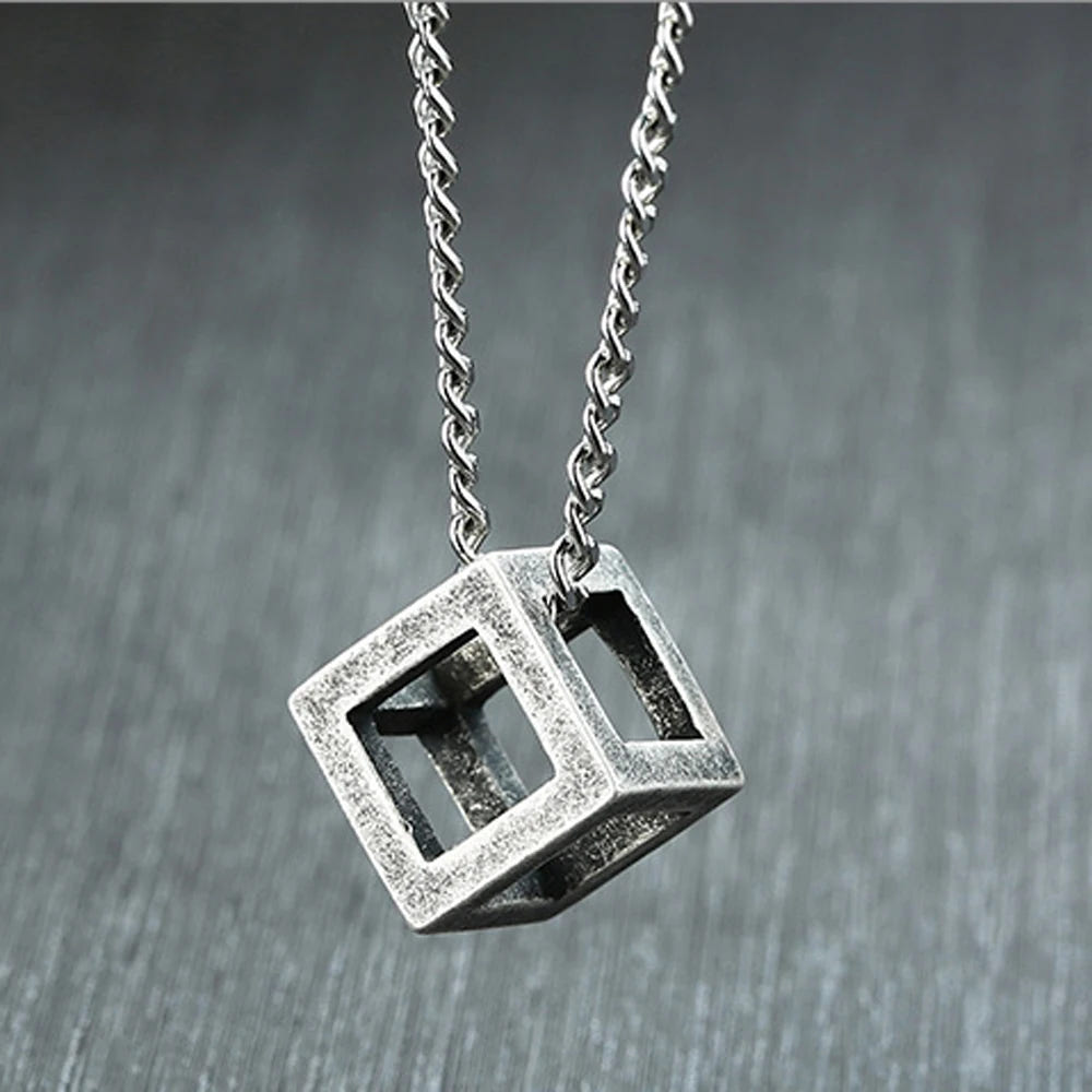 Minimalist Cube Charm Chain Necklace