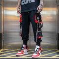 Hip Hop Joggers Men Letter Ribbons Cargo Pants Pockets Track Tactical Casual Techwear Male Trousers Sweatpants Sport Streetwear Men's Techwear Cargo Pants Men's Techwear Pants Black Techwear Techwear Fashion &amp; Clothing Techwear for Boys Techwear for Men 