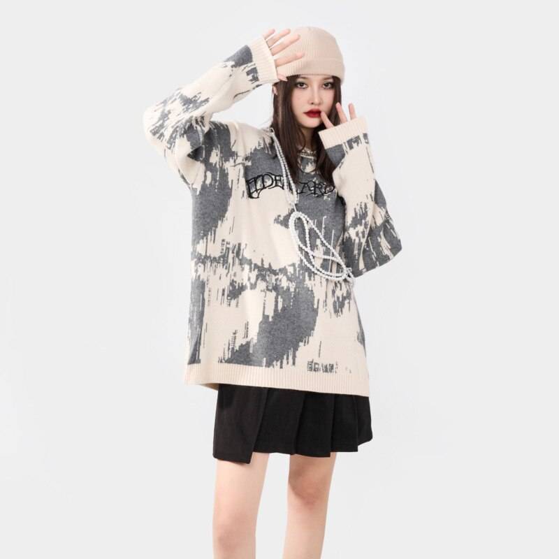 Hip Hop Men&#8217;s Sweater Pullover Autumn And Winter Harajuku Streetwear Print High Street Female Knitted Sweater Coat Loose Tops 