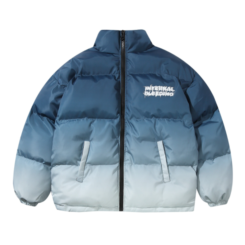 Hip Hop Oversized Jacket Parka Gradient Streetwear 2021 Mens Jacket Harajuku Cotton Winter Padded Jacket Coat Warm Outwear Blue 