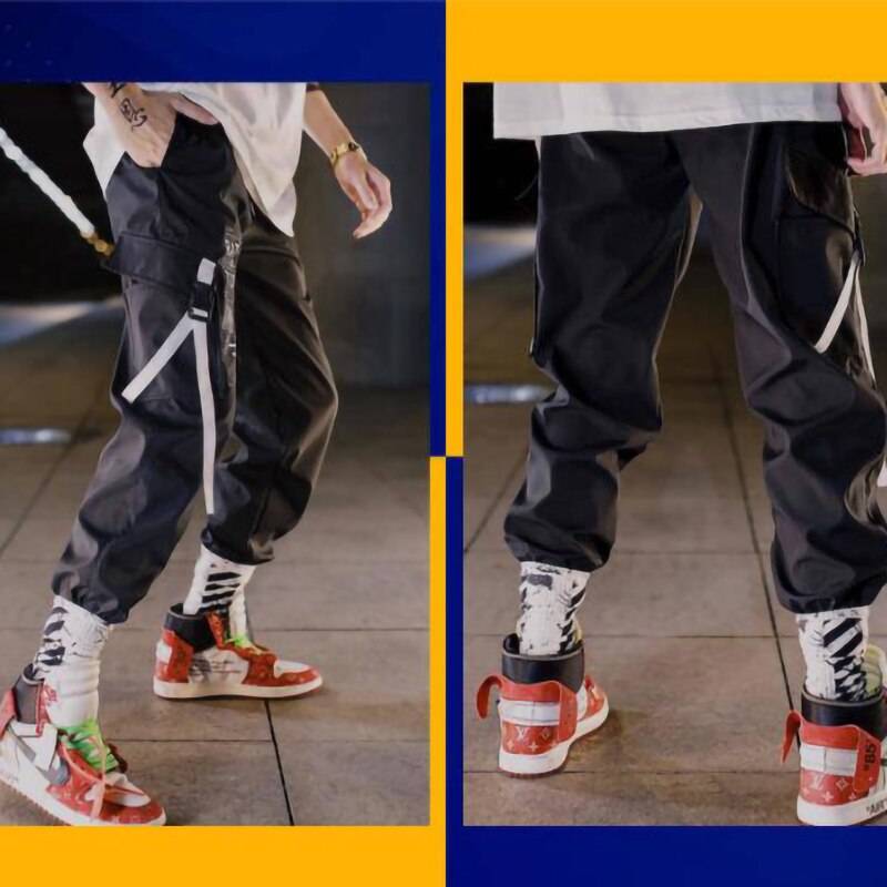 Hip hop Streetwear Men Harem Cargo Pants Korean Jogger Sweatpants Solid color Black White Ankle Length Trousers White Techwear 