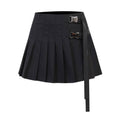 InsGoth Punk Metal Buckle Black Skirt Goth Harajuku High Waist Pleated Skirts Streetwear Grunge Mini Skirts Women Y2K Techwear 